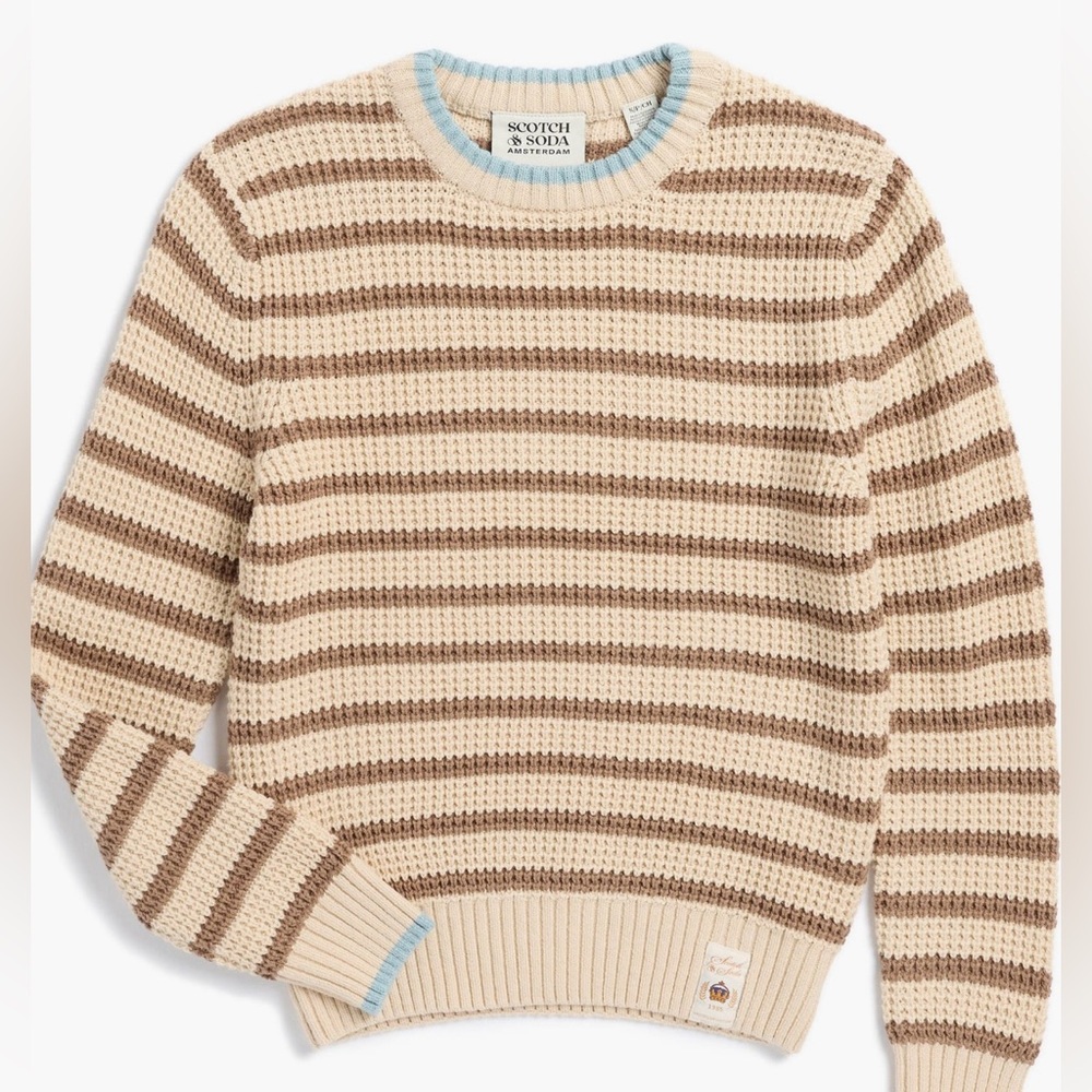 NWT Scotch & Soda Boy’s Crewneck Sweater - Brown‎ and Cream Stripes